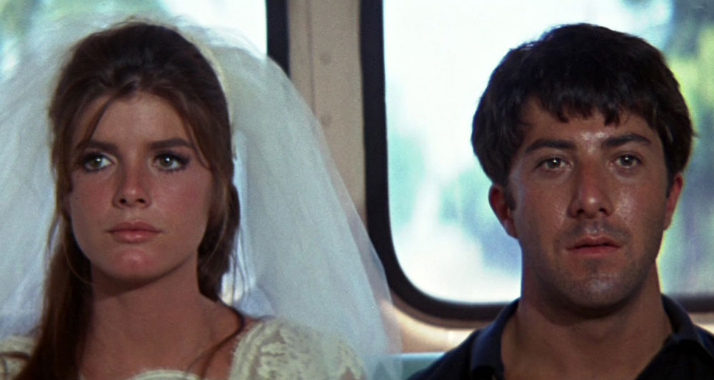 Katherine Ross and Dustin Hoffman in the iconic end scene of The Graduate , a major precursor to the American New Wave