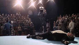 Peter Finch passed out on the floor of the live T.V. news broadcast in Network.