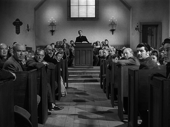 Towns people in the church scene from High Noon
